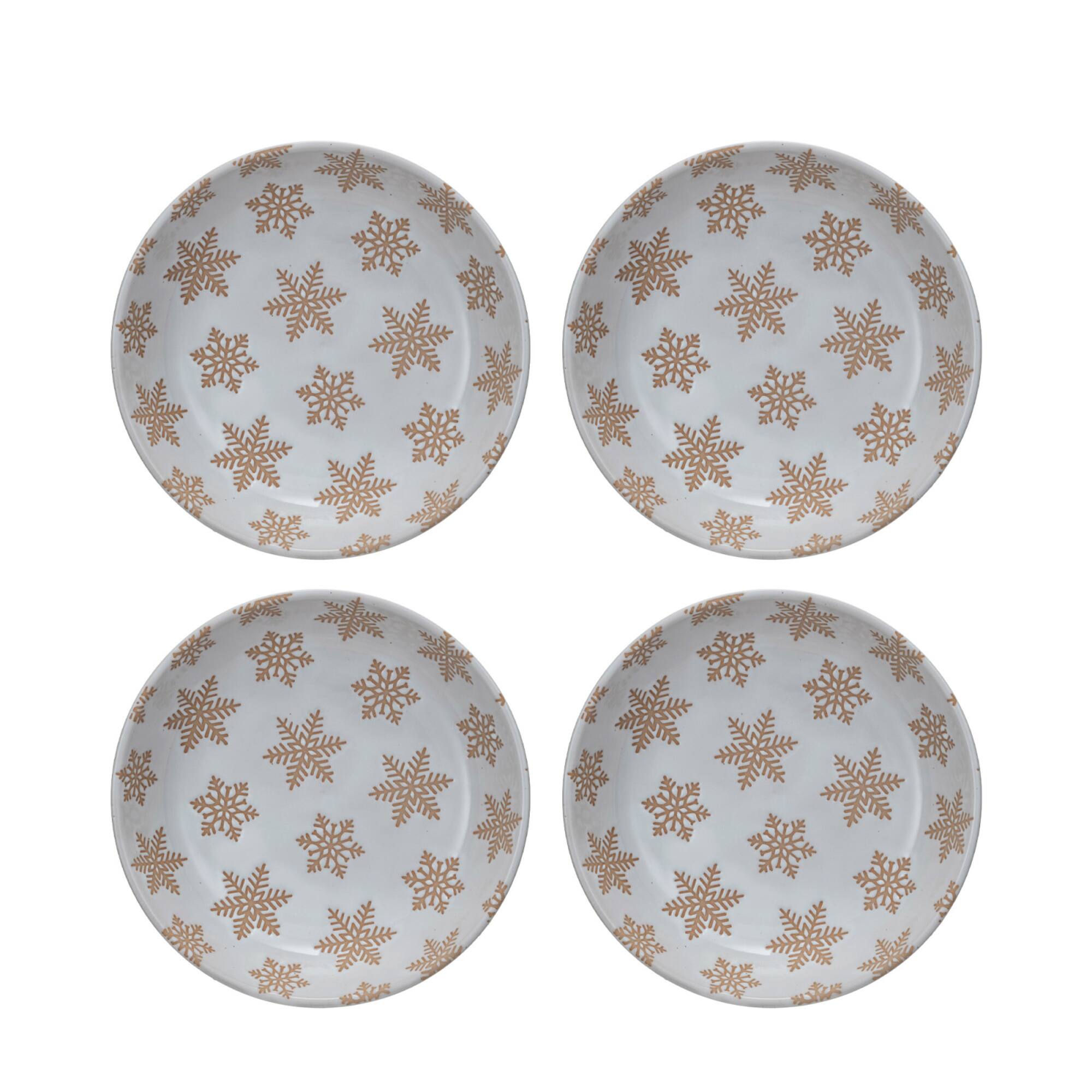 Hello Honey® 8.25" White & Orange Stoneware Snowflake Dinnerware Bowls, 4ct.